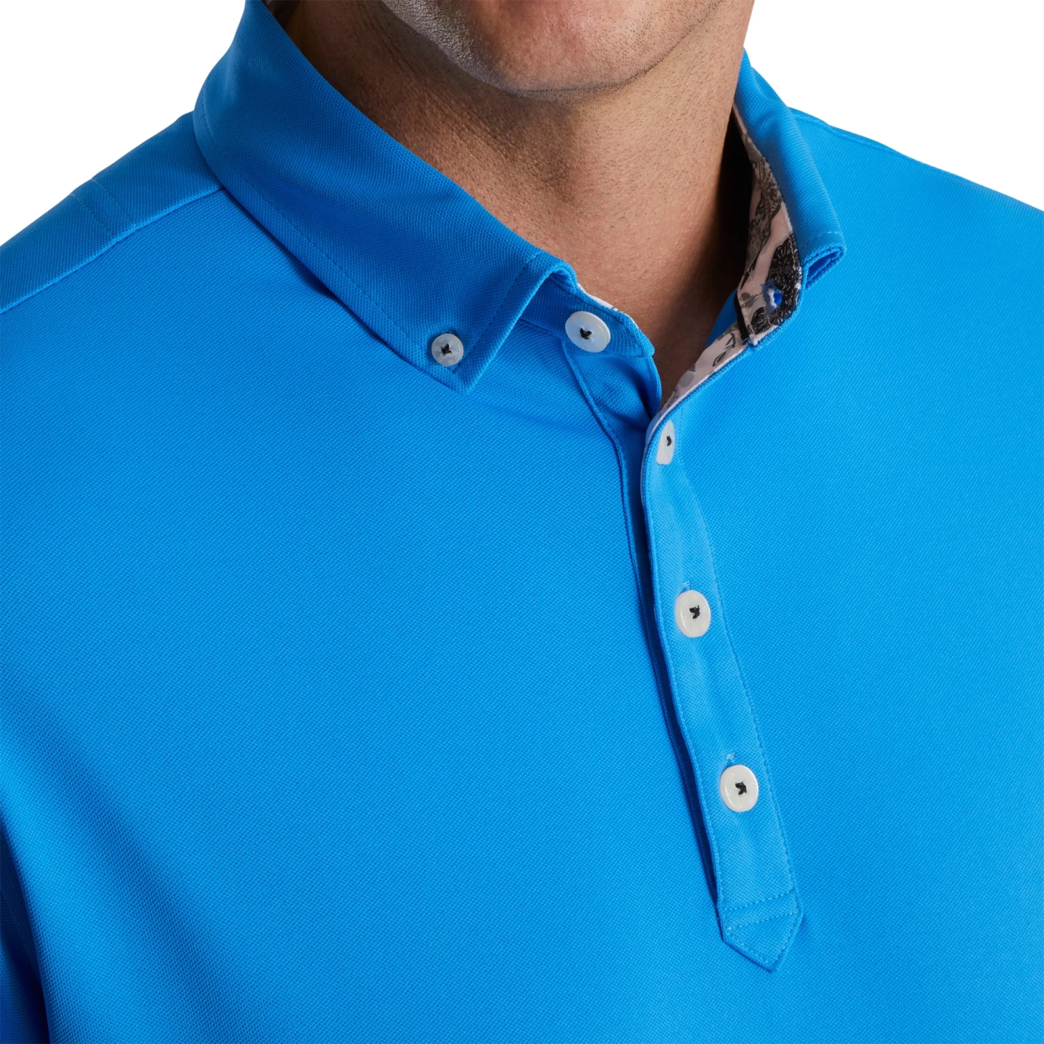 FootJoy Stretch Pique Vintage Floral Trim French Blue Mens Golf Polo - Image 3